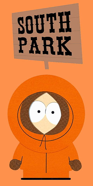 Kenny from South Park in Orange Parka Under Sign on Orange Background HD phone wallpaper