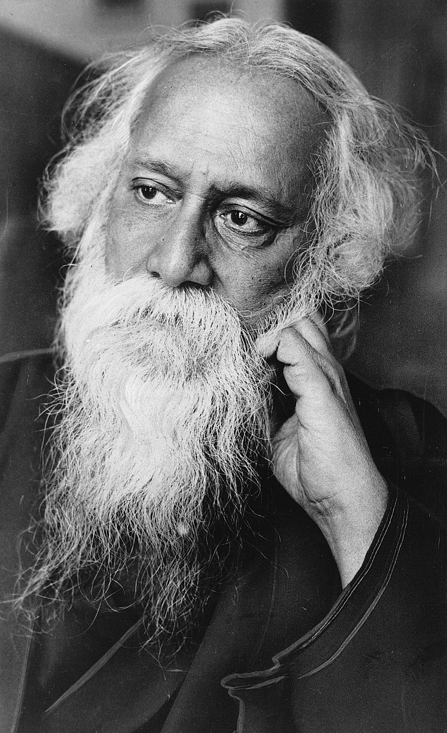 Portrait of Rabindranath Tagore with Long White Beard and Hand on Chin HD phone wallpaper