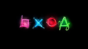 PlayStation Controller Symbols in Vibrant Neon Glow on Black Background HD wallpaper