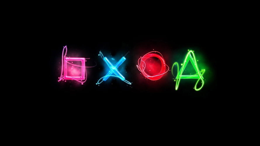 PlayStation Controller Symbols in Vibrant Neon Glow on Black Background HD wallpaper