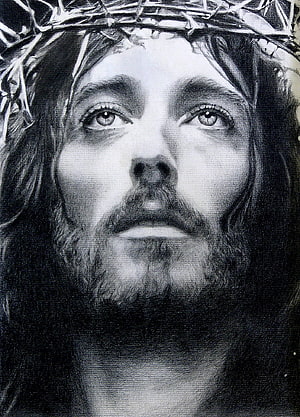 Realistic Pencil Drawing of Jesus Christ Wearing a Crown of Thorns HD phone wallpaper
