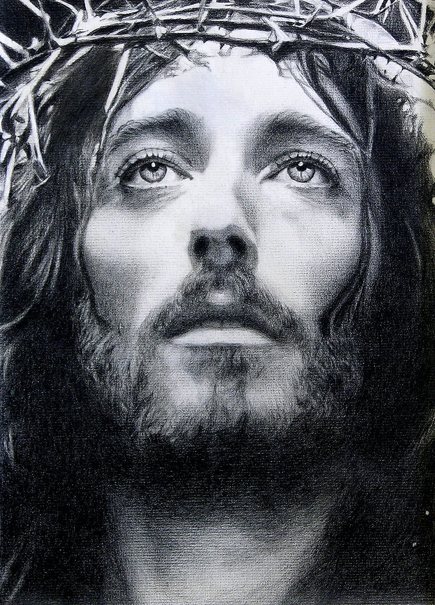Realistic Pencil Drawing of Jesus Christ Wearing a Crown of Thorns HD phone wallpaper