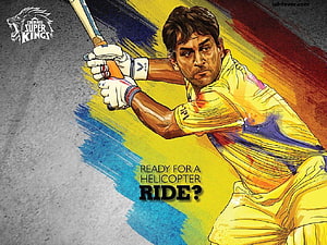 MS Dhoni Chennai Super Kings Cricket Illustration with Helicopter Ride Tagline HD wallpaper