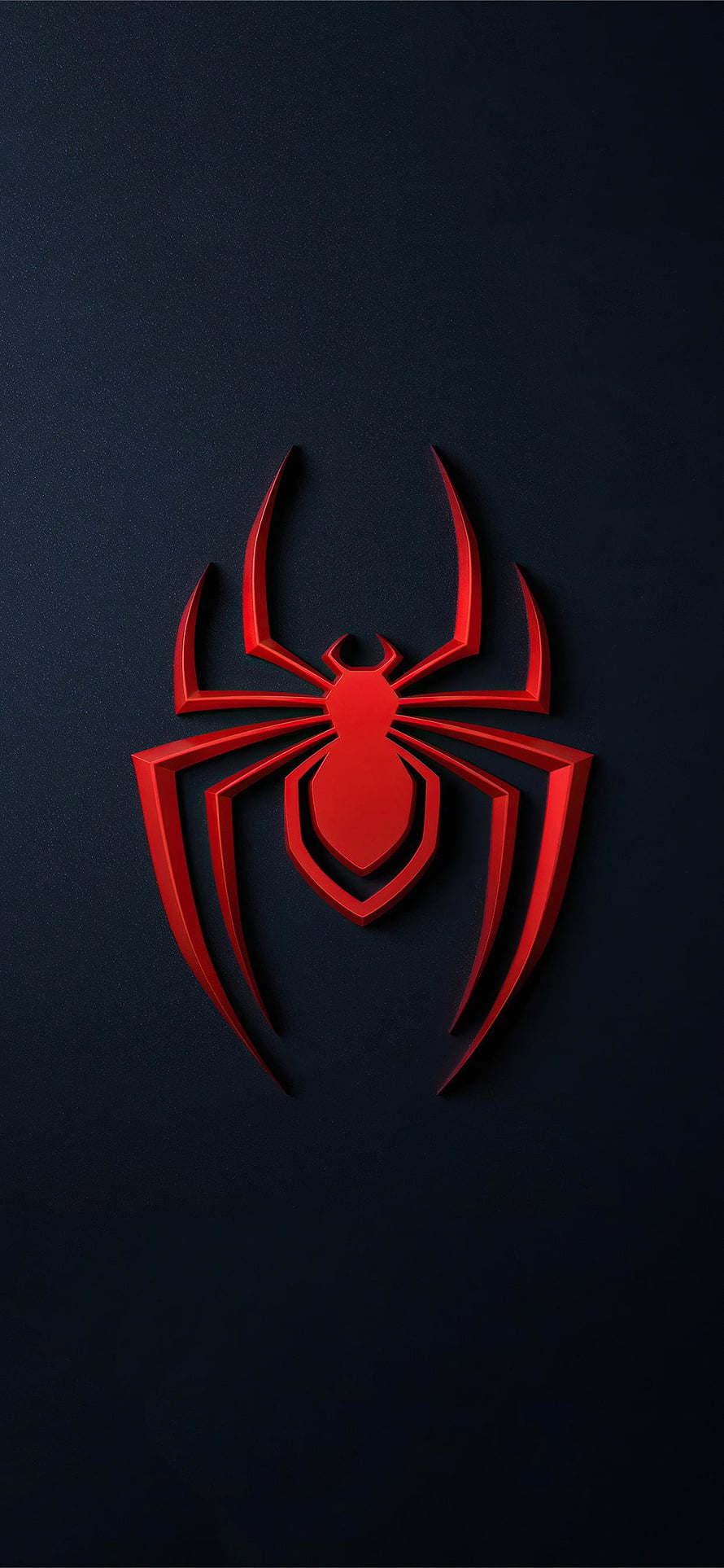 Minimalist Red Spider-Man Logo on Dark Blue Background, spider man miles morales logo X, miles morales 11 HD phone wallpaper