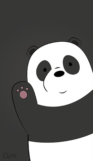 We Bare Bears Panda Character Waving Paw on Dark Background HD phone wallpaper