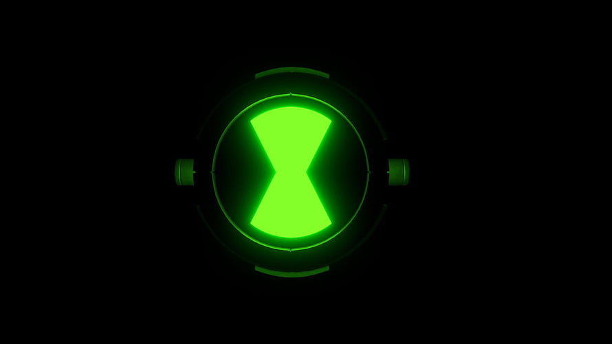 Glowing Green Omnitrix Symbol on Black Background HD wallpaper