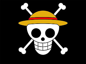 One Piece Straw Hat Luffy Jolly Roger Pirate Flag on Black Background HD wallpaper