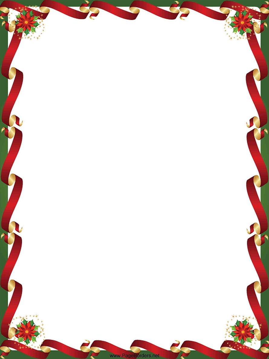 Festive Christmas Page Border with Red Ribbons and Poinsettia Flowers HD phone wallpaper