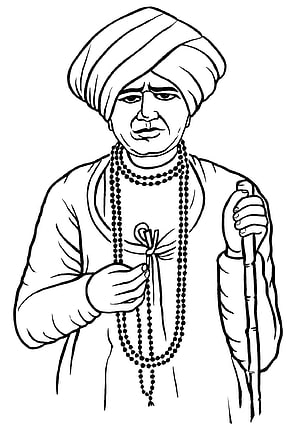 Jalaram Bapa Line Art Portrait with Turban and Prayer Beads HD phone wallpaper