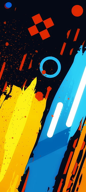 Abstract Geometric Art With Vibrant Yellow Blue And Orange Shapes On Dark Background HD phone wallpaper