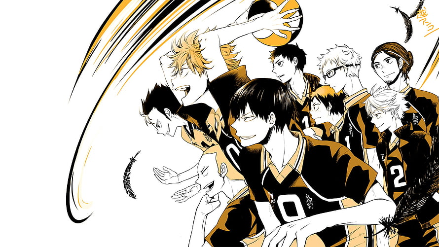 Haikyuu Karasuno Volleyball Team Anime Illustration in Black and Gold HD wallpaper