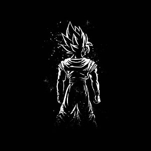 Goku Black and White Silhouette Anime Character Artwork HD phone wallpaper