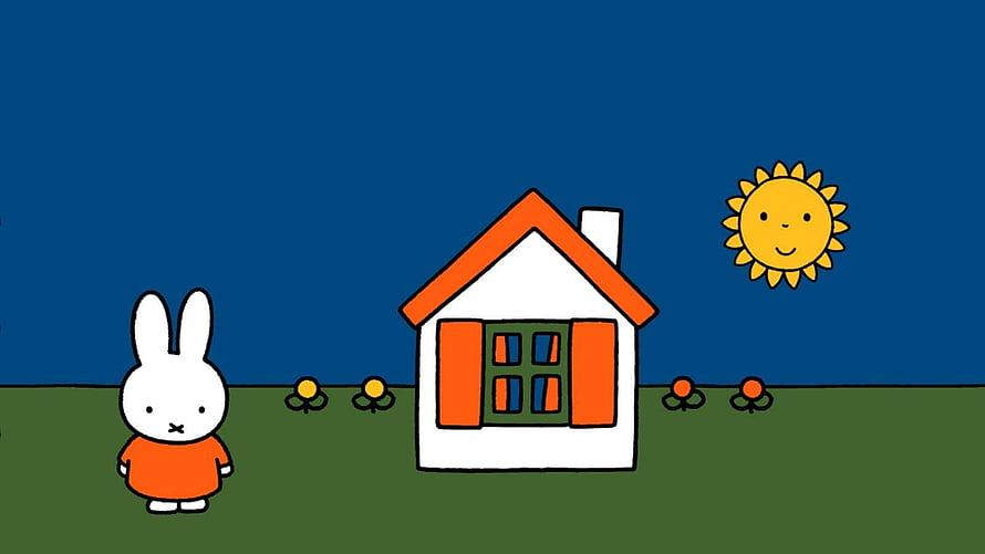 Miffy the Rabbit Standing Outside Her House with a Smiling Sun HD wallpaper