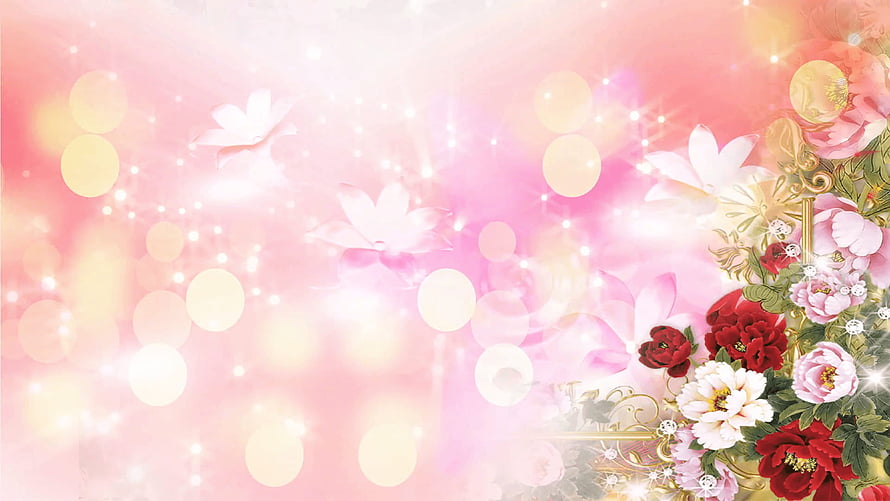 Romantic Pink Floral Wedding Background With Bokeh Lights And Peonies HD wallpaper