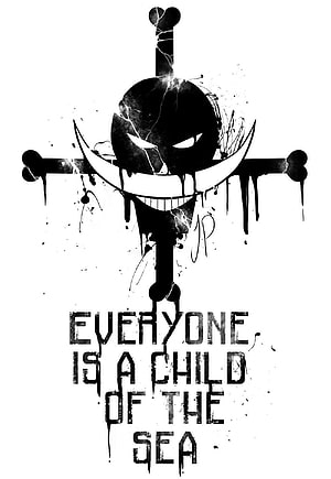 Whitebeard Pirates Jolly Roger with Everyone Is A Child Of The Sea Quote HD phone wallpaper