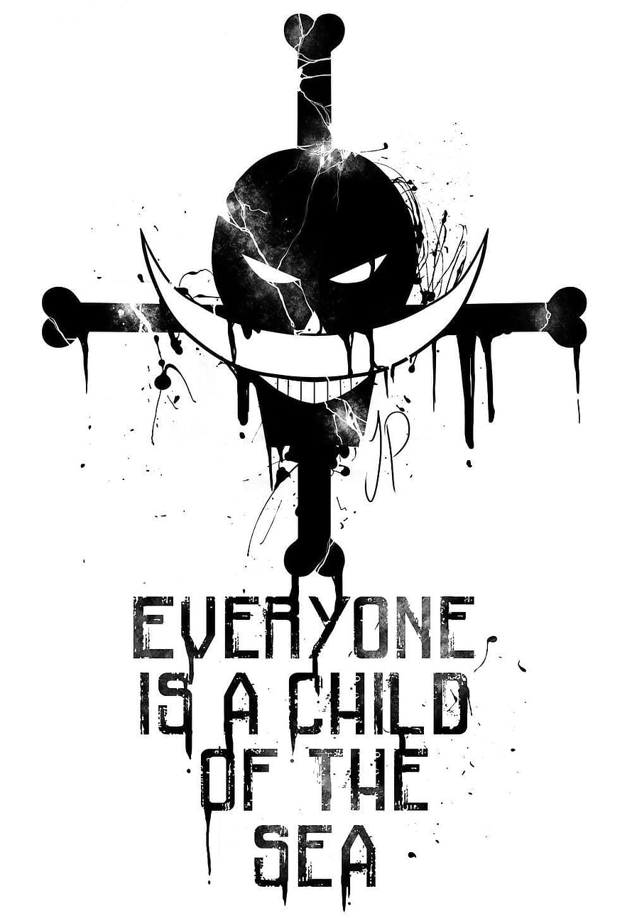Whitebeard Pirates Jolly Roger with Everyone Is A Child Of The Sea Quote HD phone wallpaper