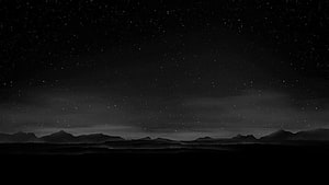 Serene Black And White Starry Night Sky Over Silhouetted Mountain Ranges HD wallpaper