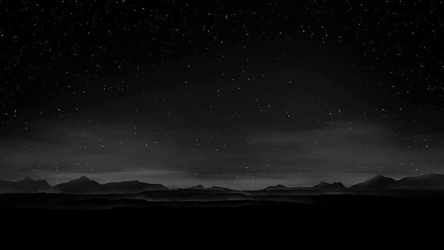 Serene Black And White Starry Night Sky Over Silhouetted Mountain Ranges HD wallpaper