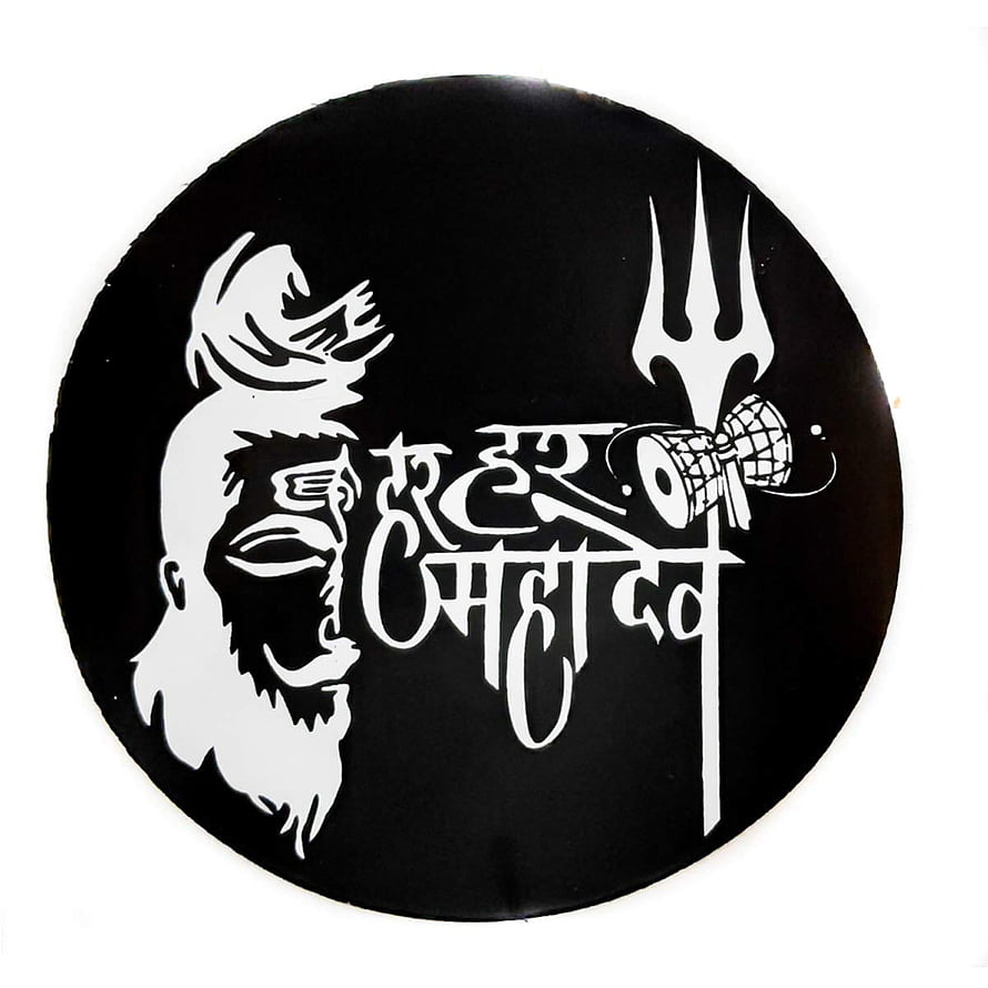 Har Har Mahadev Sticker Featuring Lord Shiva Profile, Trishul, and Damaru in High Contrast Black and White HD phone wallpaper