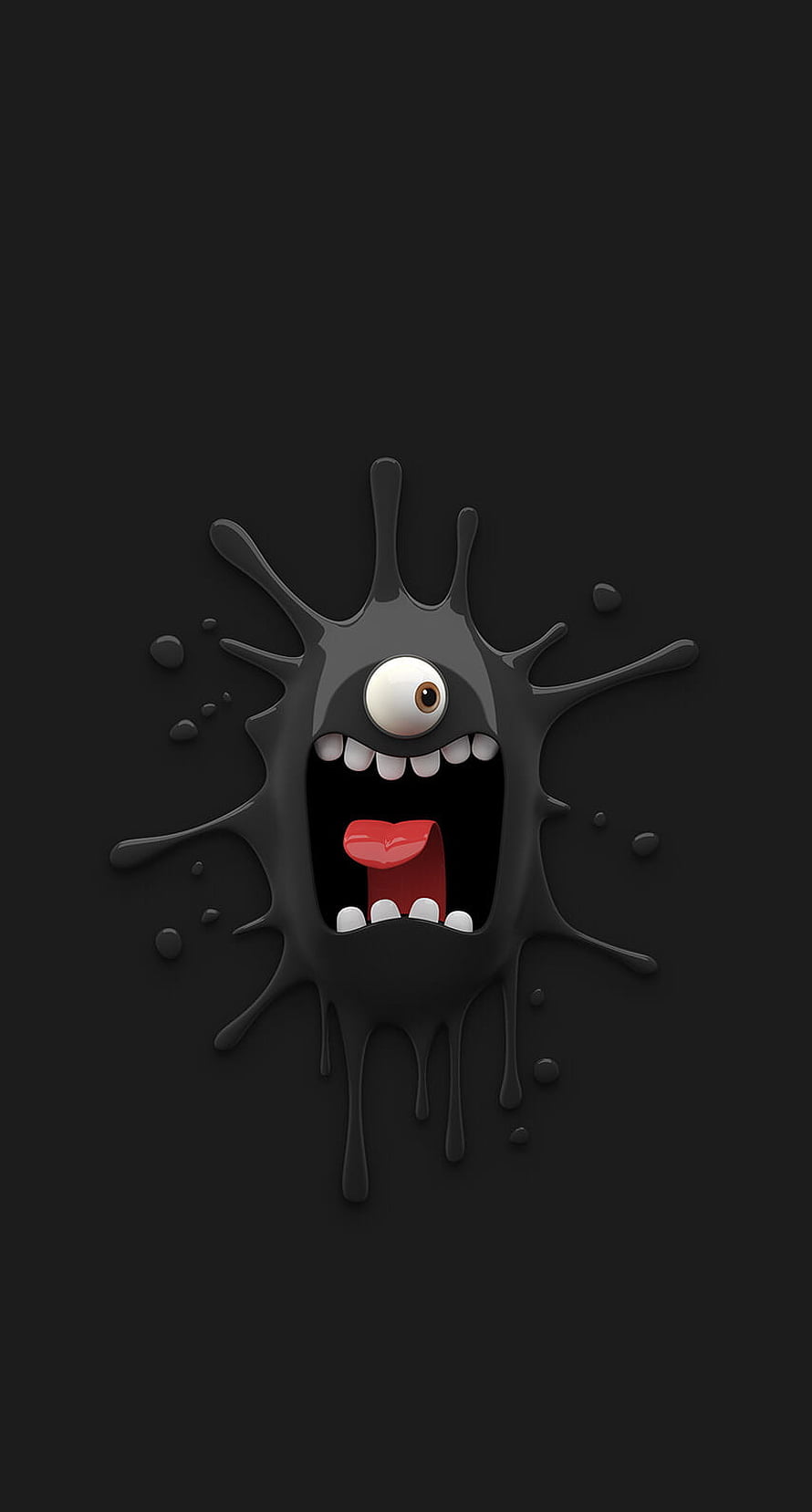 Cute Black Ink Splatter Monster with One Eye and Open Mouth HD phone wallpaper