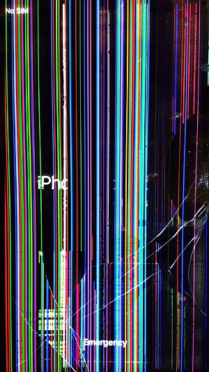 Cracked iPhone Display with Vertical RGB Glitch Lines and Emergency Call Interface HD phone wallpaper