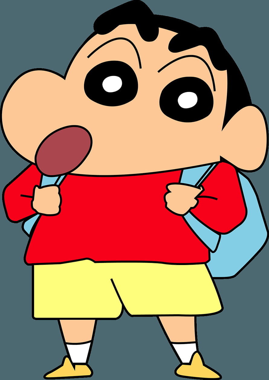 Crayon Shin-chan Anime Character in Red Shirt and Yellow Shorts with Blue Backpack HD phone wallpaper