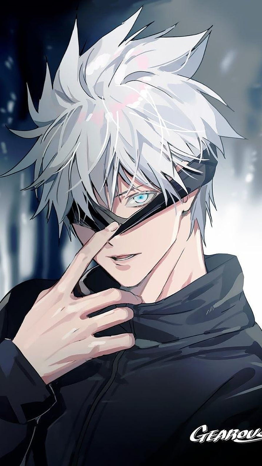 Gojo Satoru from Jujutsu Kaisen anime character with white hair and blindfold HD phone wallpaper