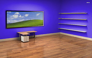 Modern Office Interior With Purple Walls And Wooden Floor HD wallpaper