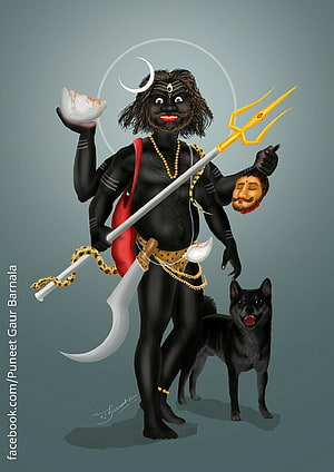 Kaal Bhairav Hindu Deity Digital Art with Trident, Snake, and Black Dog HD phone wallpaper