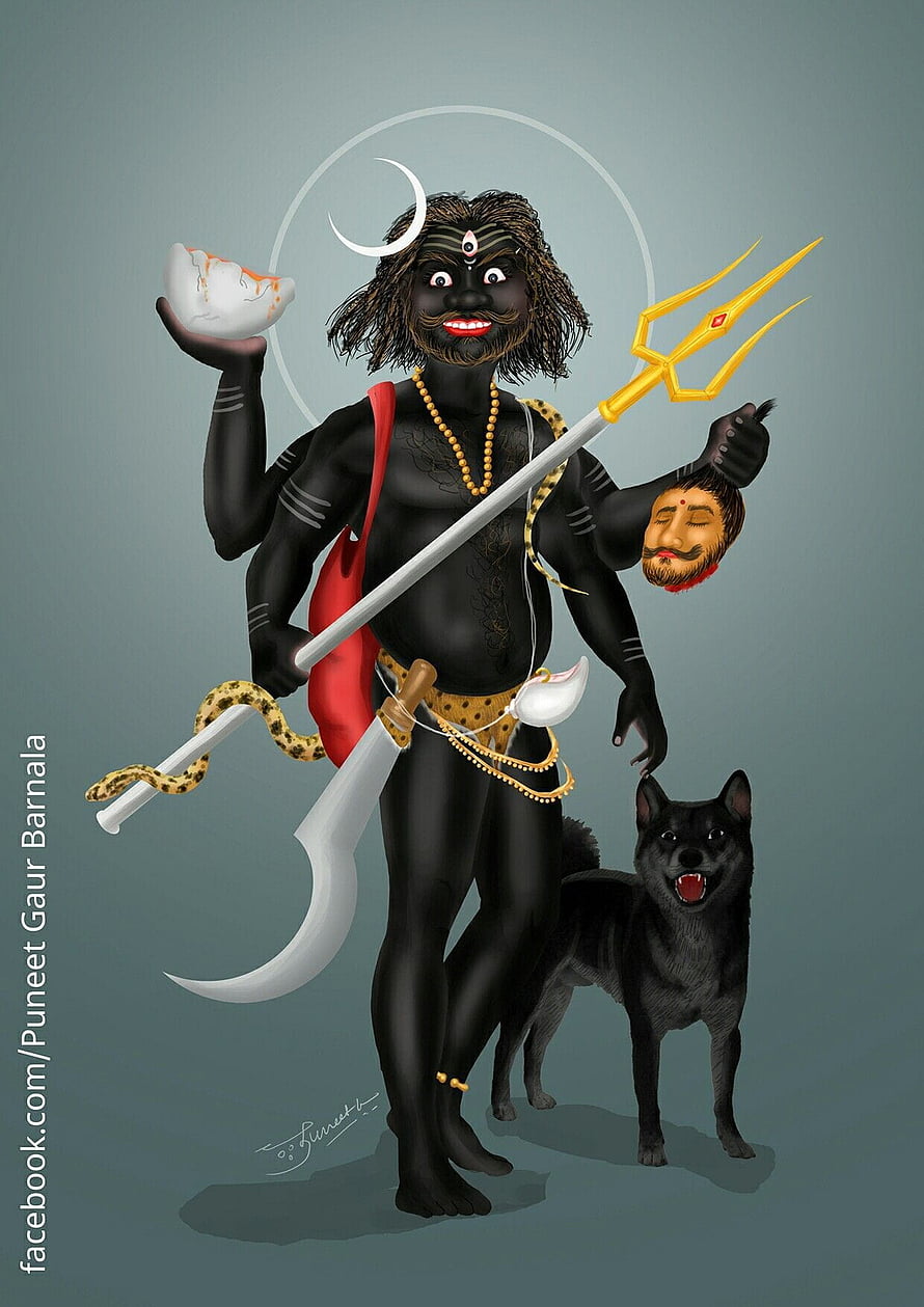 Kaal Bhairav Hindu Deity Digital Art with Trident, Snake, and Black Dog HD phone wallpaper