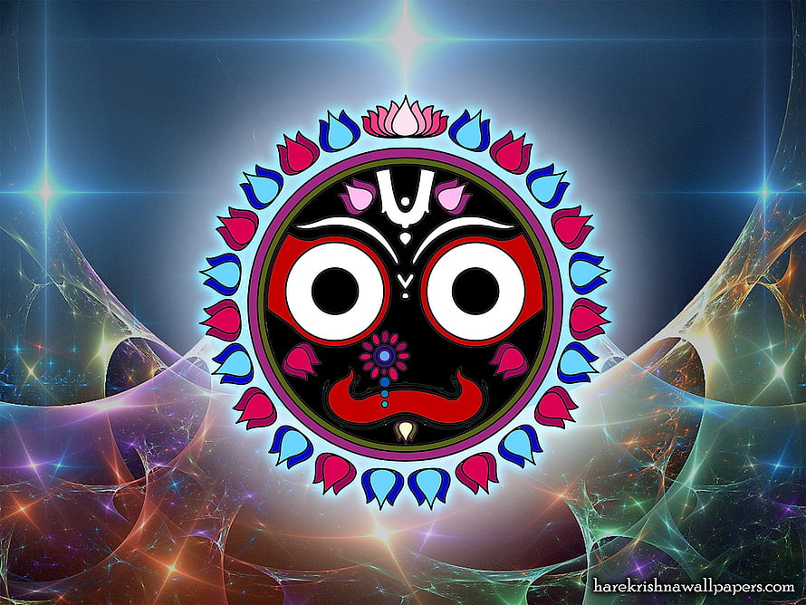 Jagannath Divine Face Icon With Lotus Mandala And Cosmic Fractal Background HD wallpaper