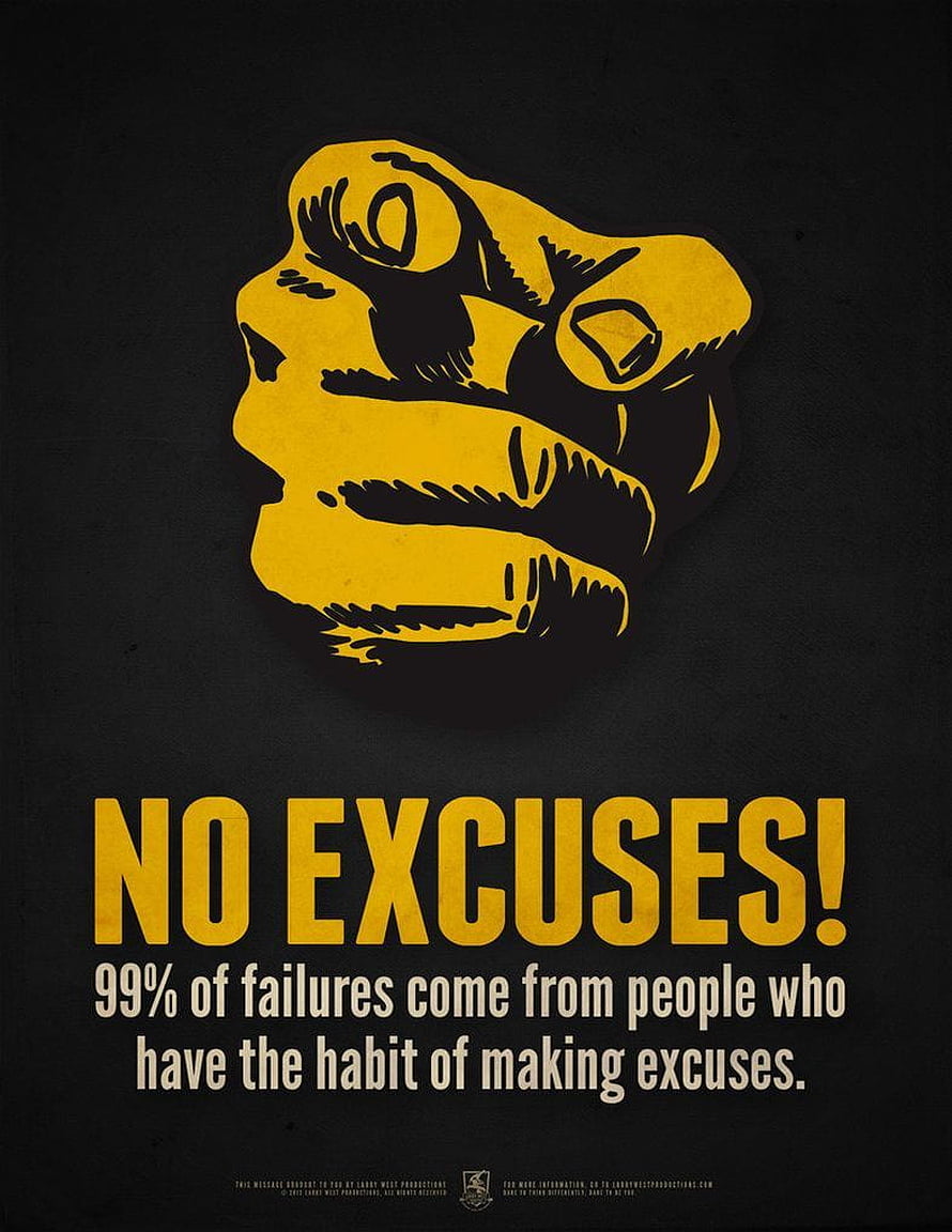 No Excuses Motivational Poster with Yellow Raptor Head on Black Background HD phone wallpaper