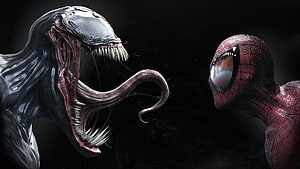 Venom and Spider-Man Face Off in Dark Digital Art, Venom Dual Monitor, venom vs riot HD wallpaper