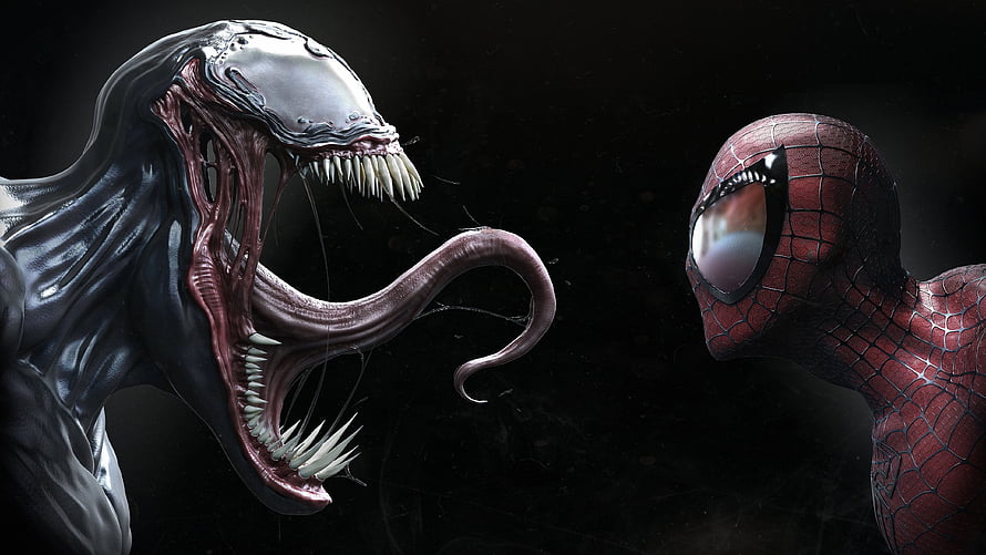 Venom and Spider-Man Face Off in Dark Digital Art, Venom Dual Monitor, venom vs riot HD wallpaper