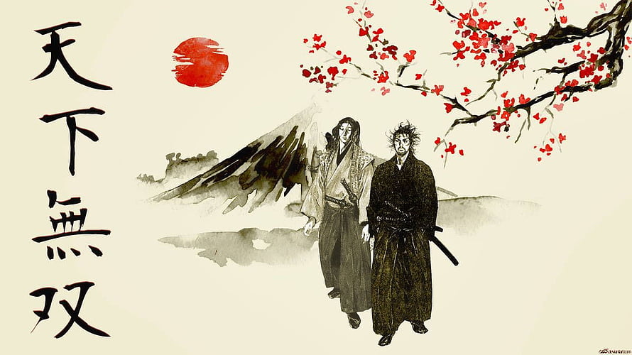 Vagabond Manga Samurai Walking Under Cherry Blossoms Japanese Ink Art HD wallpaper
