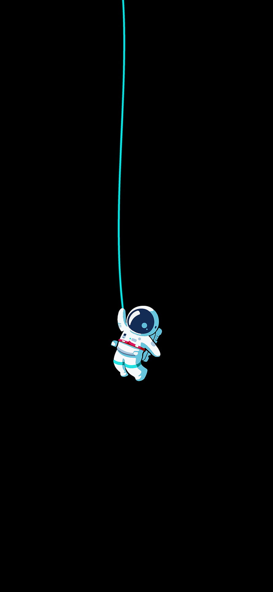 Cute Astronaut Hanging From A Blue Rope In Space HD phone wallpaper