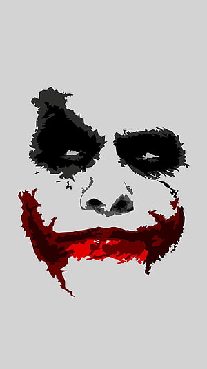 Joker Minimalist Face Art With Red Smile And Dark Eyes On Gray Background HD phone wallpaper
