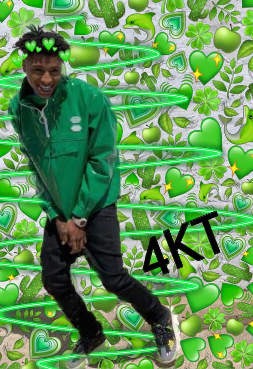 Young man in green jacket dancing against a vibrant green emoji background with hearts and clovers, NBA Youngboy, nba young boy t HD phone wallpaper