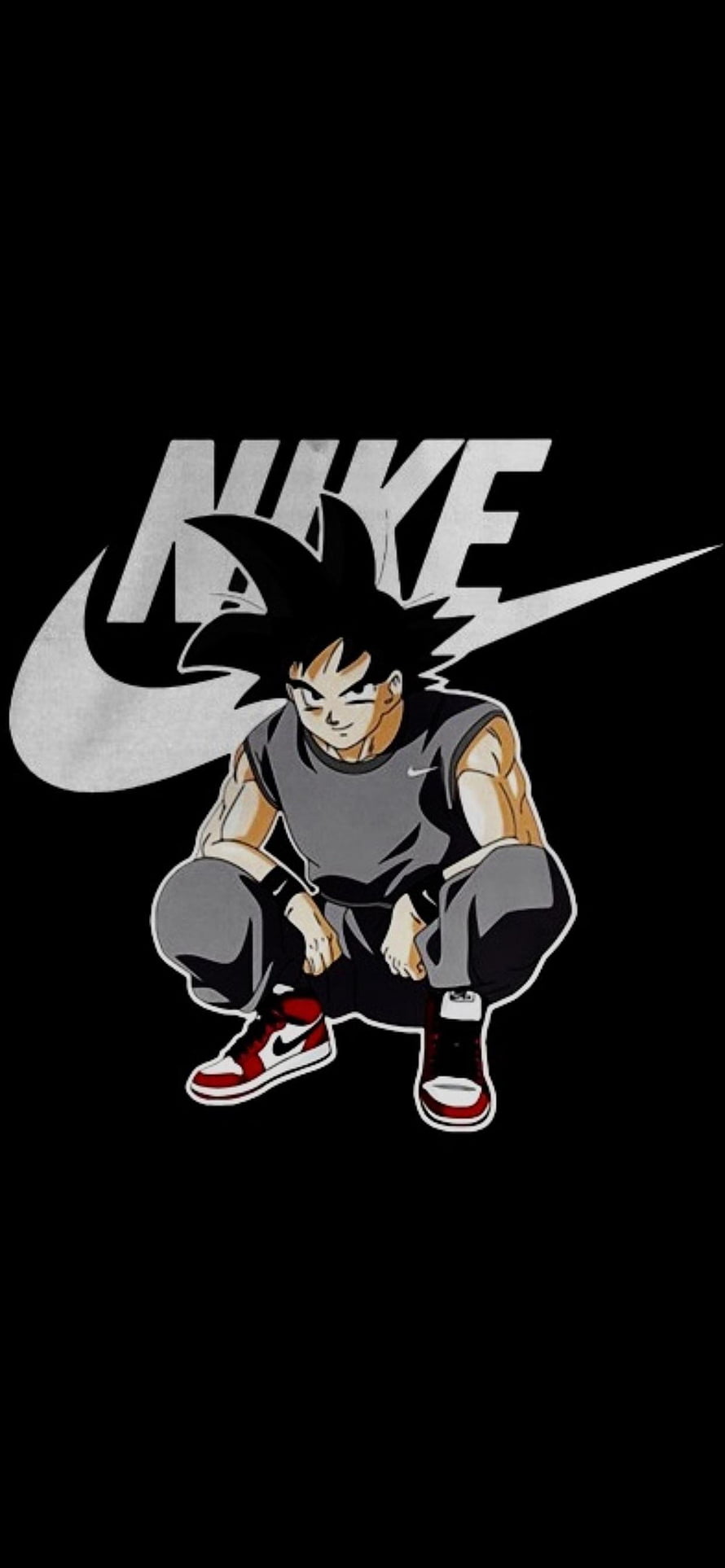 Goku in Nike Streetwear Crouching Pose on Black Background HD phone wallpaper