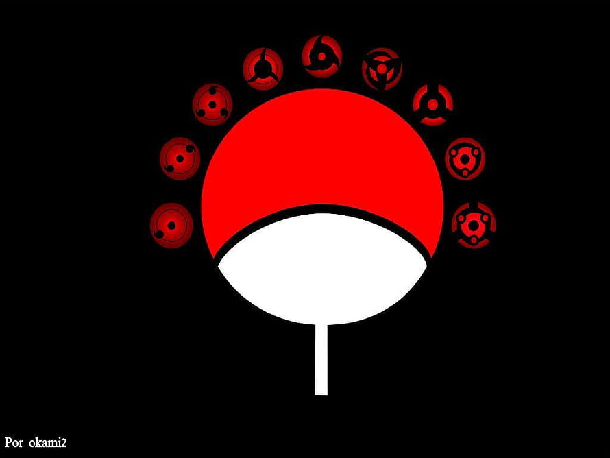 Naruto Sharingan Evolution Stages on Red and White Fan Wallpaper HD wallpaper