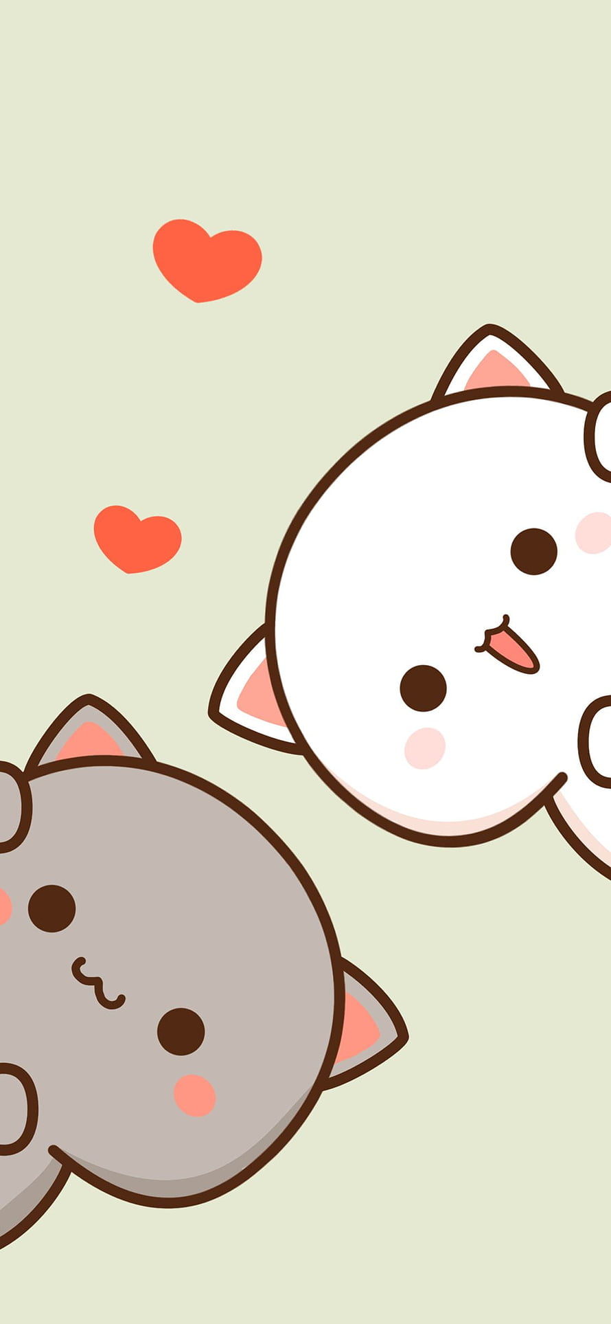 Peach and Goma Cute Cartoon Cats with Floating Hearts on Pastel Background HD phone wallpaper