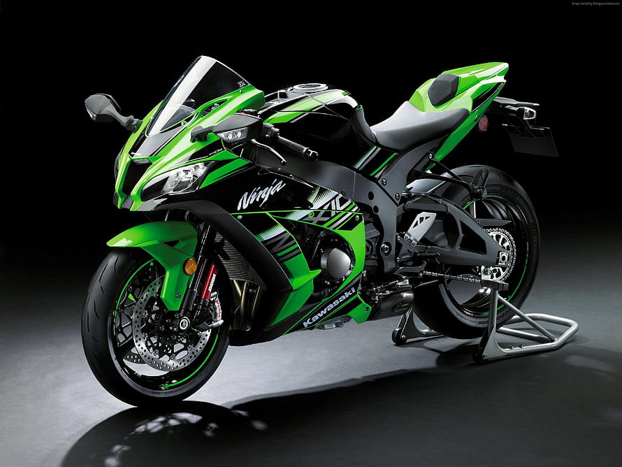 Kawasaki Ninja H2R Superbike in Green and Black Studio Setting HD wallpaper