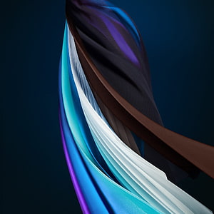 iOS 15 Default Wallpaper with Flowing Silk Ribbons in Blue, Purple, and White on Dark Background HD phone wallpaper