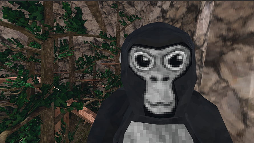 Gorilla Tag Character in Hooded Outfit Standing in Forest Environment HD wallpaper
