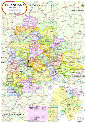 Telangana Political Map with District Boundaries and Major Cities HD phone wallpaper