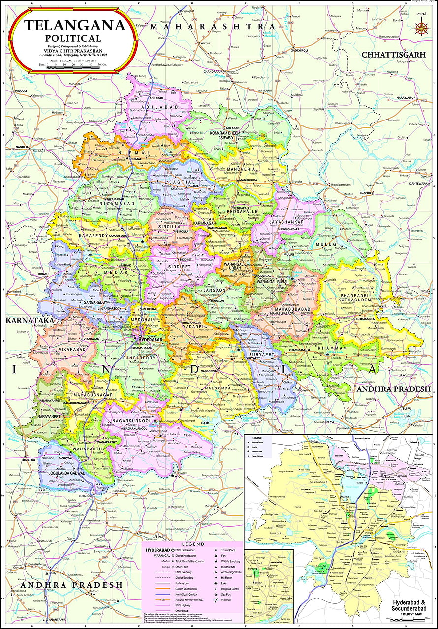 Telangana Political Map with District Boundaries and Major Cities HD phone wallpaper