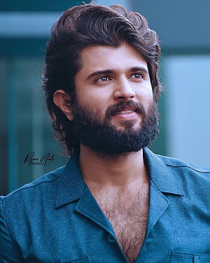 Portrait of a handsome man with a beard and wavy hair wearing a teal shirt, Vijay devarakonda by the_Snehaa ♡ on vijay deverakonda, vijay devarakonda android HD phone wallpaper