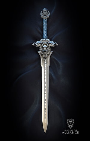 World of Warcraft Alliance Sword with Lion Head Crossguard and Runed Blade HD phone wallpaper
