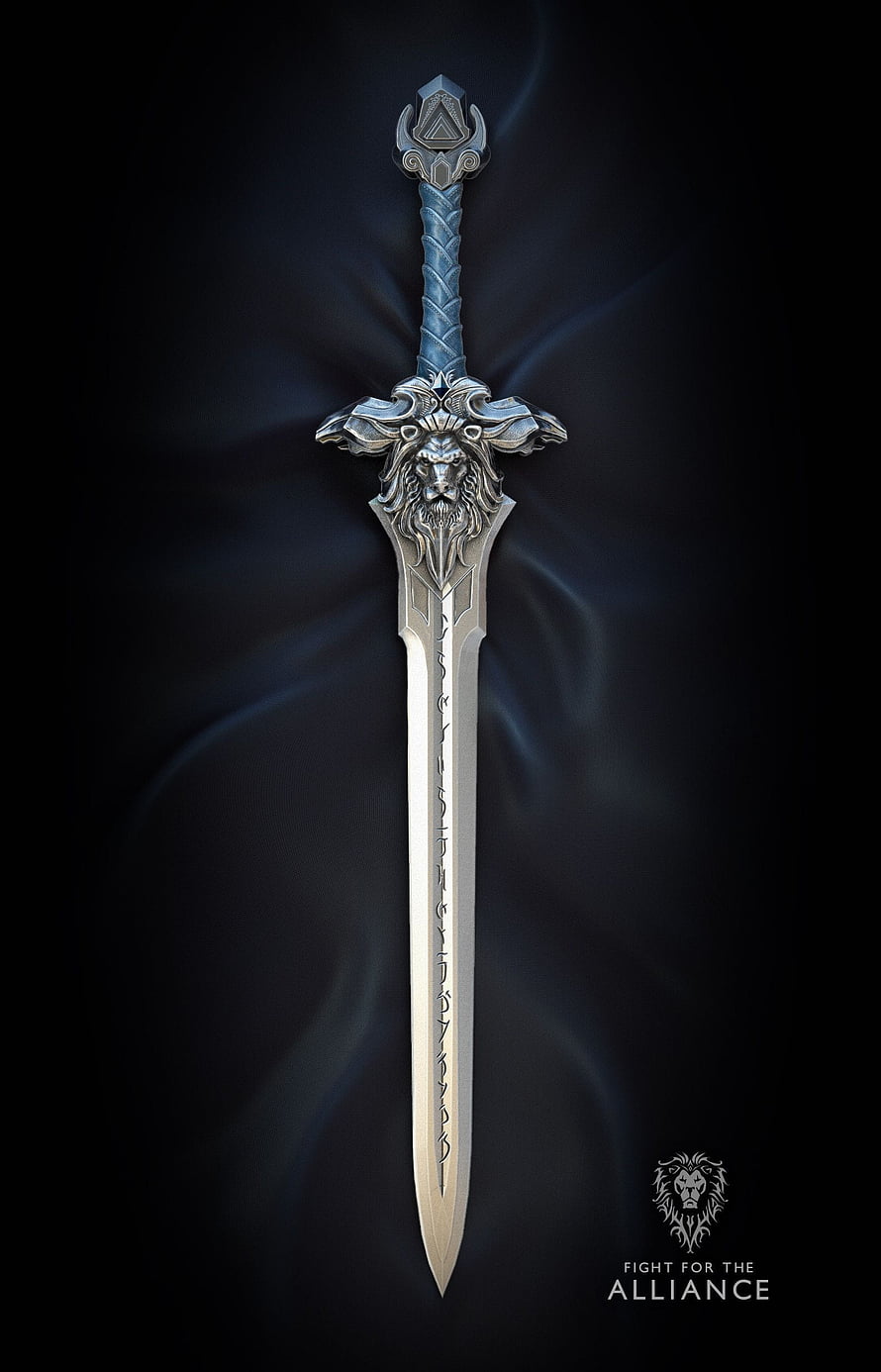 World of Warcraft Alliance Sword with Lion Head Crossguard and Runed Blade HD phone wallpaper