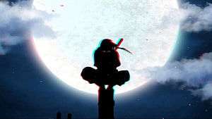 Silhouette of a Samurai Warrior Sitting on a Post Against a Giant Moon HD wallpaper